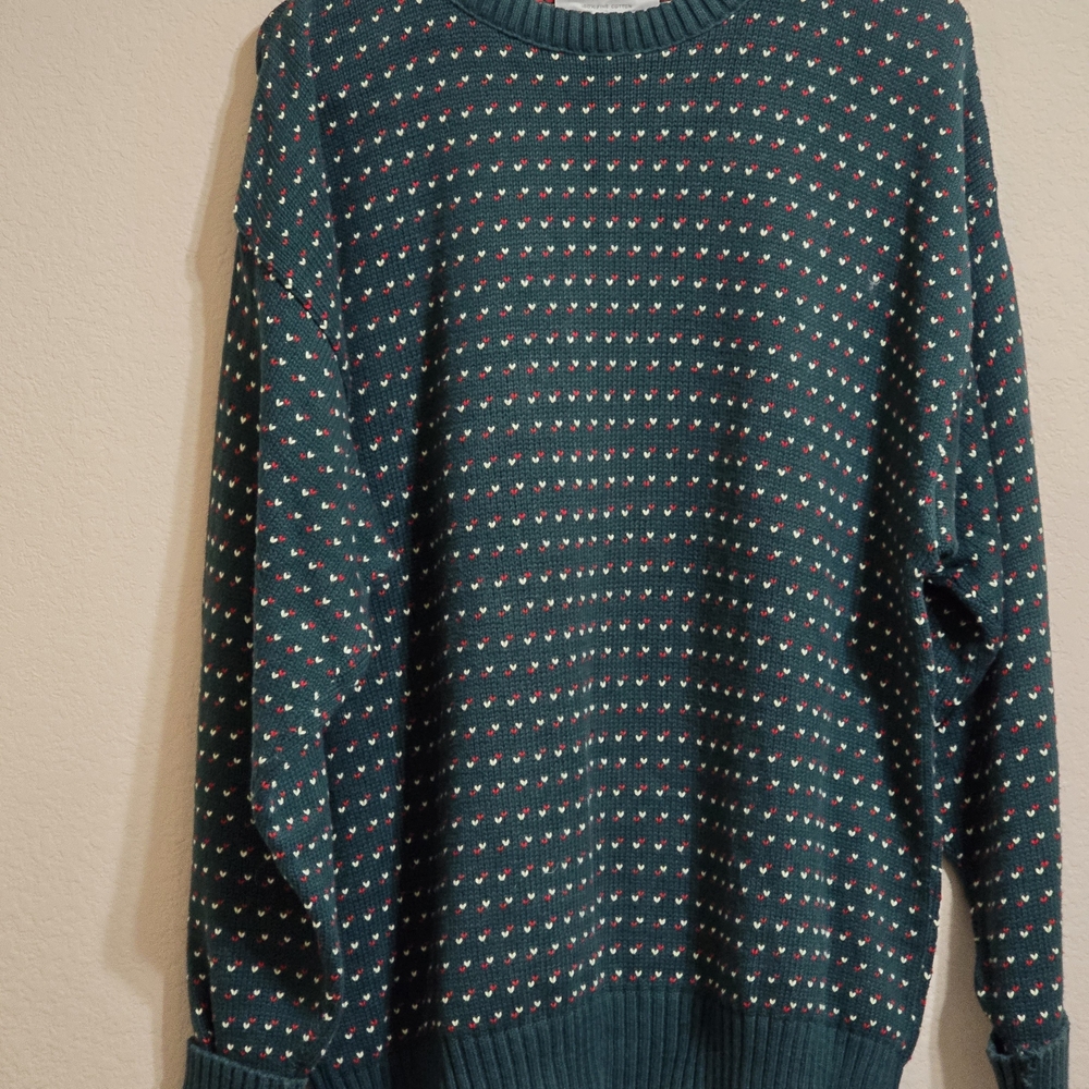 Men's Teal Crewneck Sweater with Micro Dot Pattern